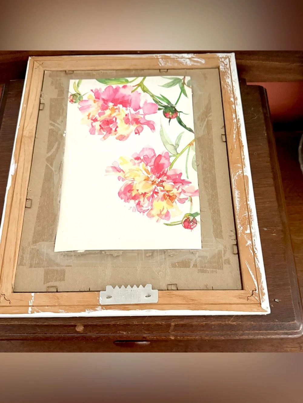 Soft Pastel Flower Painting Rustic Shabby Chic Vintage Watercolor White Framed